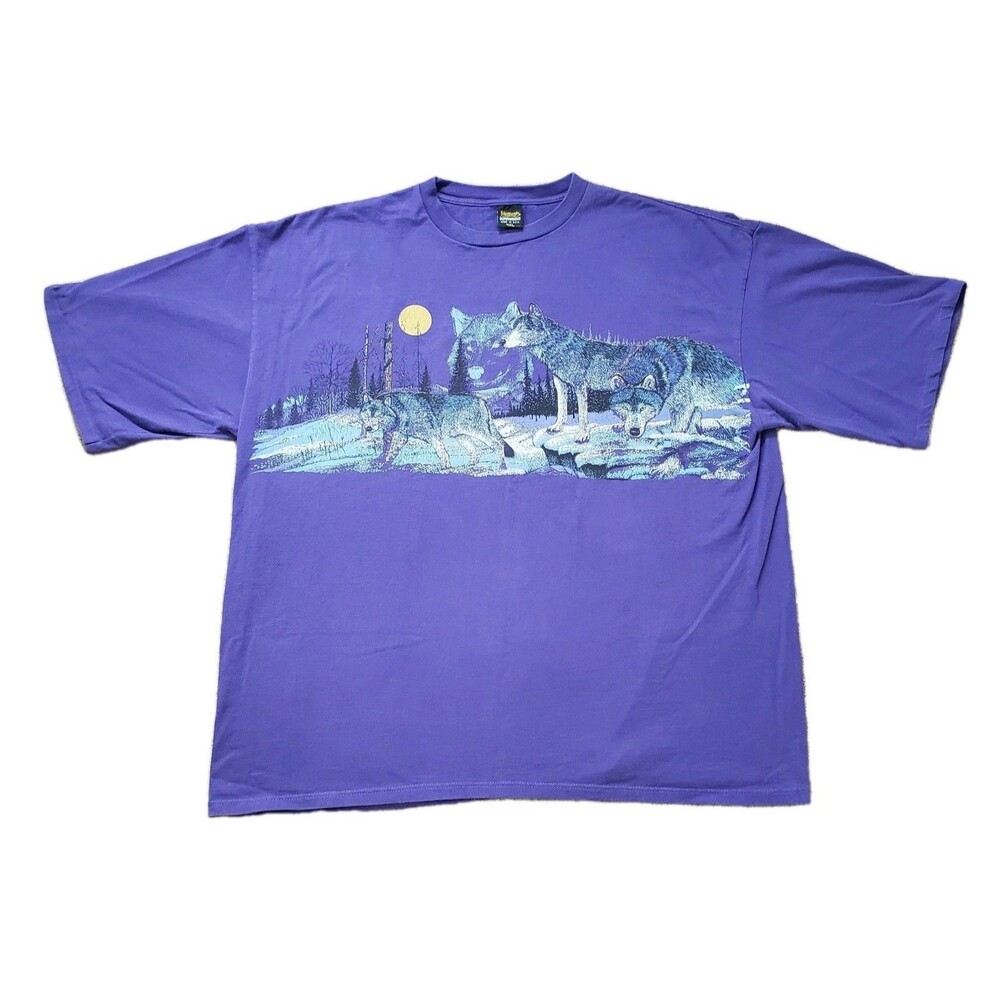 Vintage 90s Nemesis Wolf Pack Sz 4XL Single Stitch USA Made Mens Purple T-Shirt